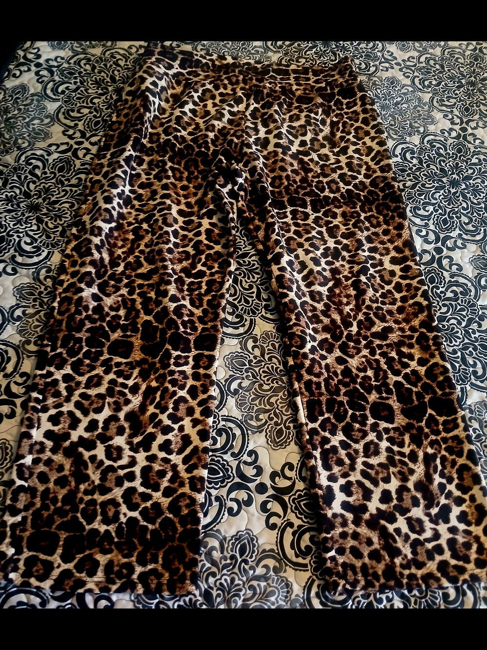 Leopard Print Wide Leg Pants - Brown & Black